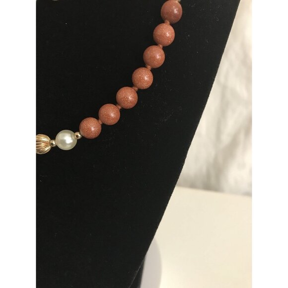 Goldstone & Faux Pearl Double-Strand Necklace With Gold-Tone Accents - Picture 5 of 7